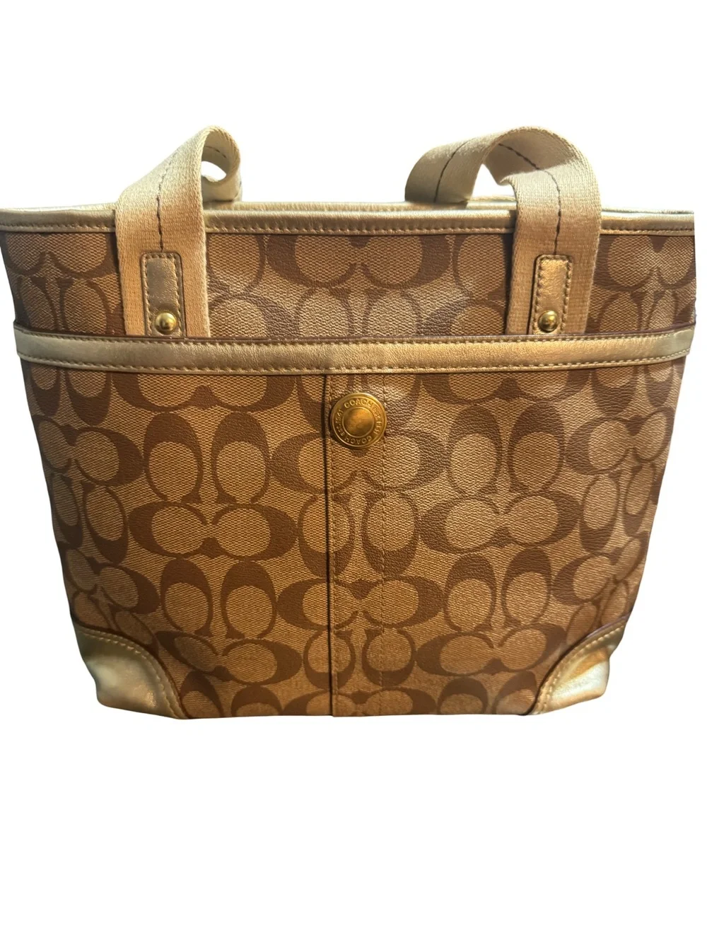 Coach Brown & Cream Signature Canvas Tote